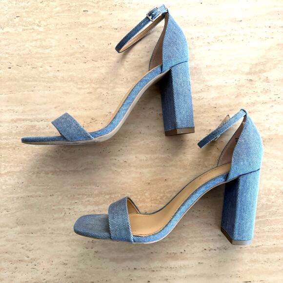 Denim Block Heel Ankle Strap Coastal Cowgirl Boho Heels US Womens Size 8 EU 38.5 - Picture 2 of 9